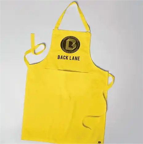 bright apron with brand identity design logo for culinary use