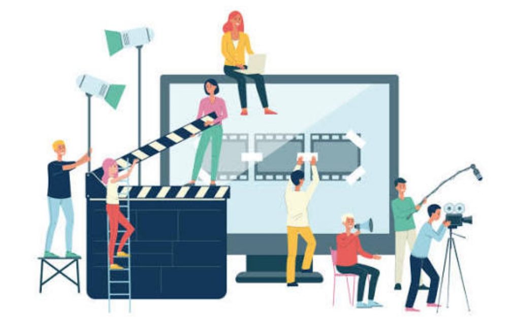 CRES production team shooting a corporate promotional video with cameras