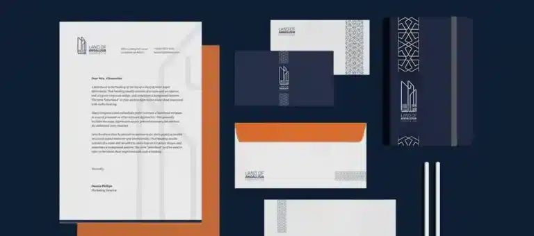Modern stationery design portfolio with innovative branding in Qatar